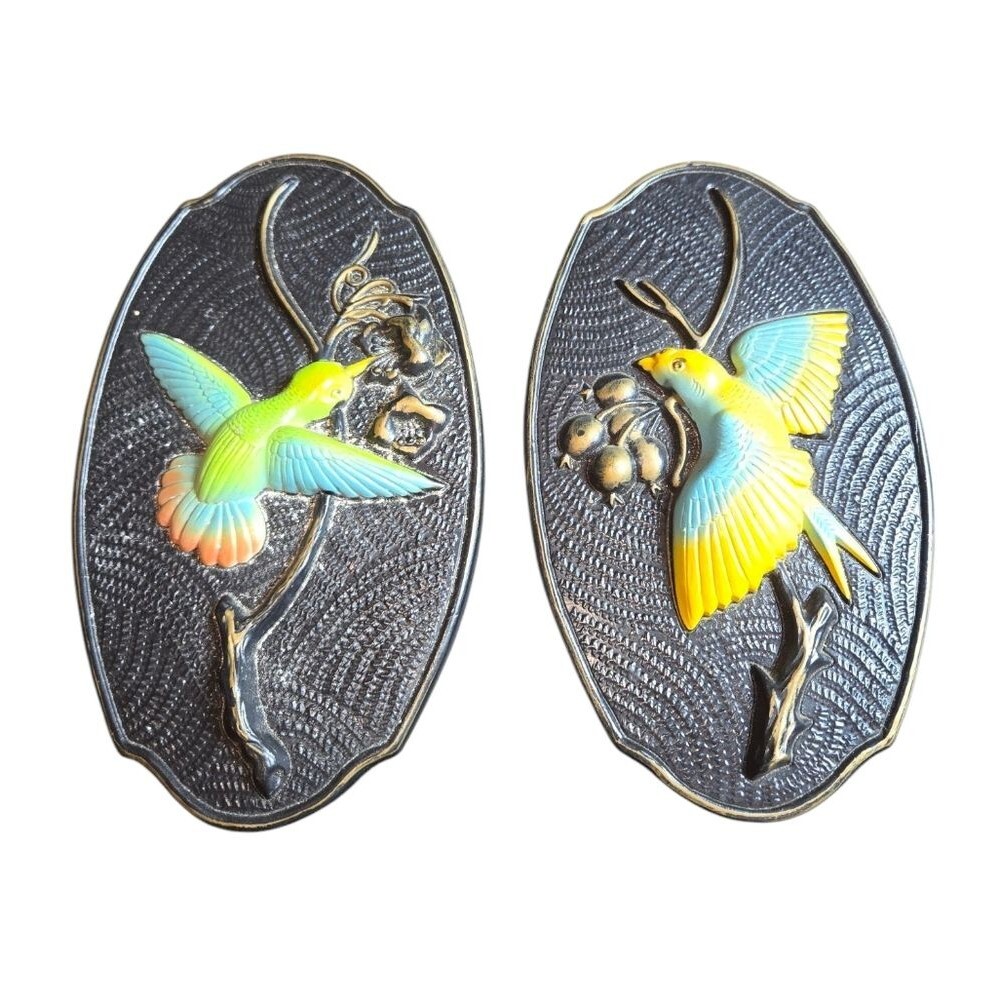 Miller Studios Inc. VTG MCM 1969 Set of Two Tropical Colored Chalkware Plaques‎